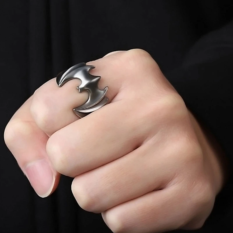 Finger Rings Vintage Bat Ring for Men Open Size Gun Black / Silver