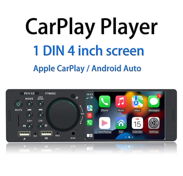 Five Car Stereocarplay & Android-auto 1 Din Stereo With 7-color Led,  Bluetooth, Usb, Mirror Link