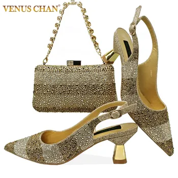 Venus Chan 2024 Hot Selling INS Pointed-Toe Luxury Style High Heels Sandal With Bag Set in Gold Color For Wedding Party Women 1