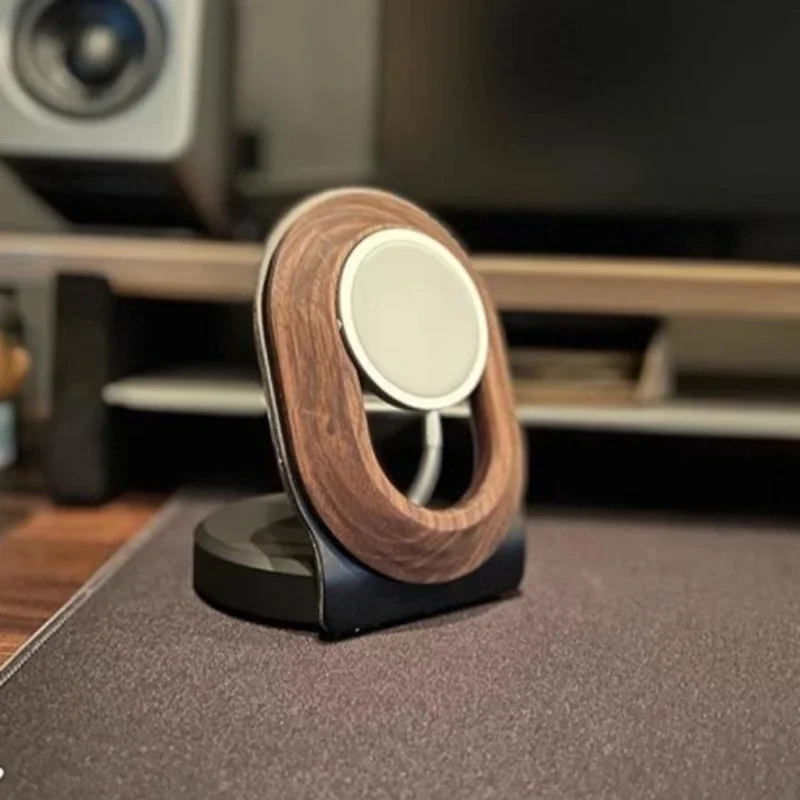 Magnetic Suction Wireless Charging Phone Rack Fast Charging Stand for IPhone 12 and Above Walnut Solid Wood Holder Home Charging 2