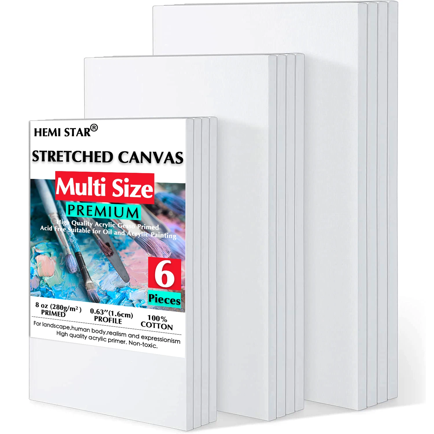 6 pcs/Set Stretched Canvases for Painting Primed White 100% Cotton Artist Blank Canvas Boards for Painting 8 oz Gesso-Primed