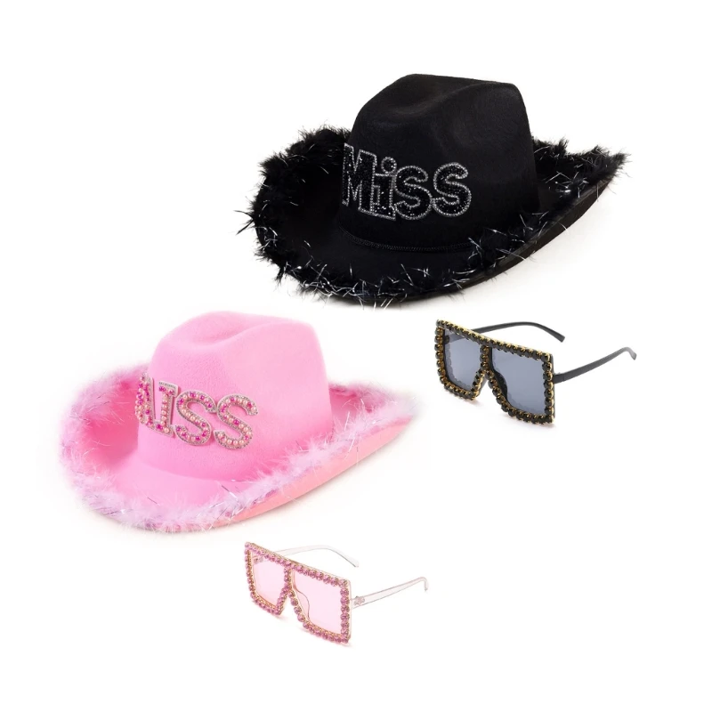 

Sparkling Cowboy Hat Pink Sunglasses for Stage Shows Photo Studio Props