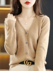 Elegant V-Neck Single-Breasted Short Cardigan - Women's Slim Knitwear in Solid Korean Fashion - S (Golden Camel)