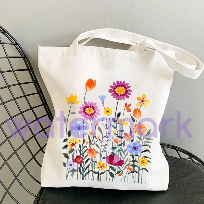 Watercolor Print Flowers Daisy Totes Floral Tote Bag Shoulder Bags