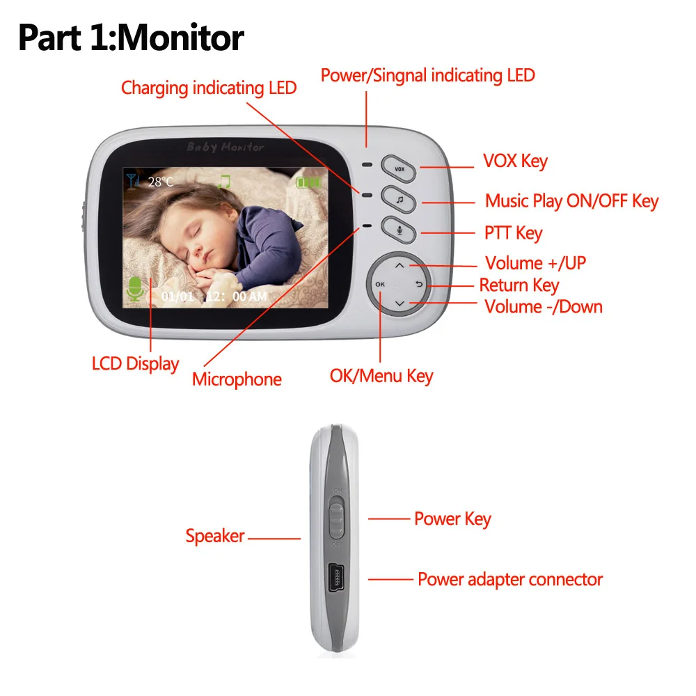 VB603 Wireless Video Baby Monitor Electronic Babysitter 3.2 Inches LCD 2 Way Audio Talk Night Vision Security Bebe Camera