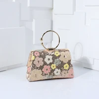 Shiny Sequins Metal Top Handle Evening Handbag Design Colorful Flowers for Bridal Women Party Clutch Purse with Chain Shoulder 1