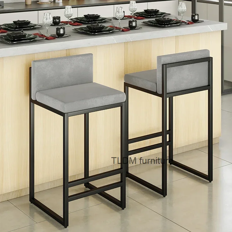 

Modern Metal Bar Stool Kitchen Luxury Black High Quality Bar Stool Light European Velvet Taburetes De Bar decoration