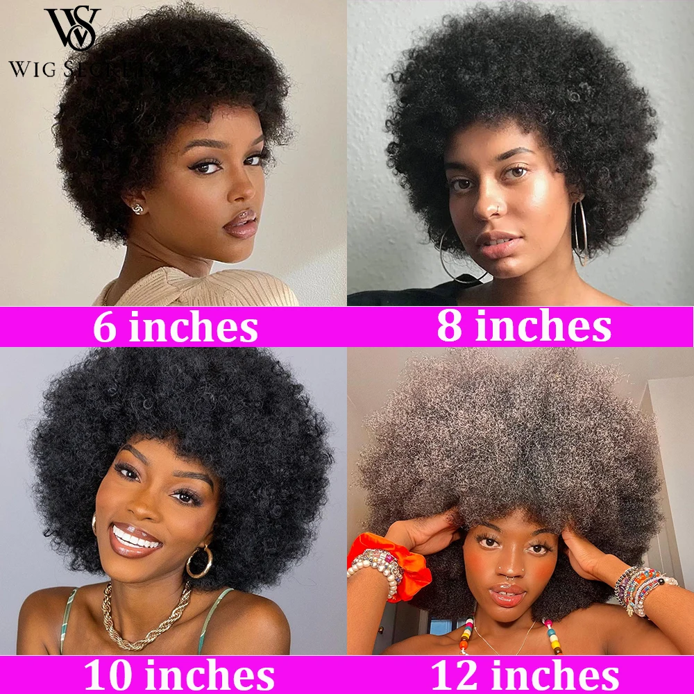 Fluffy Afro Kinky Curly Human Hair Wig With Thick Bangs Natural Short Bob Wigs For Black Women 200% Density Full Machine Hair