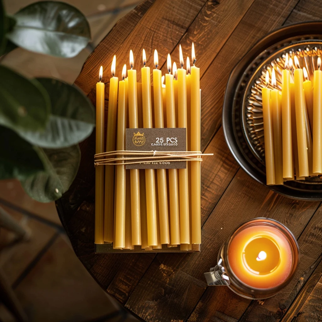 25 Stück/1 Packung Chanukka-Kerzen aus Natürlichem Bienenwachs, Dünne Stabkerzen für Rituale und Geburtstage, Unparfümiert – Detail 10