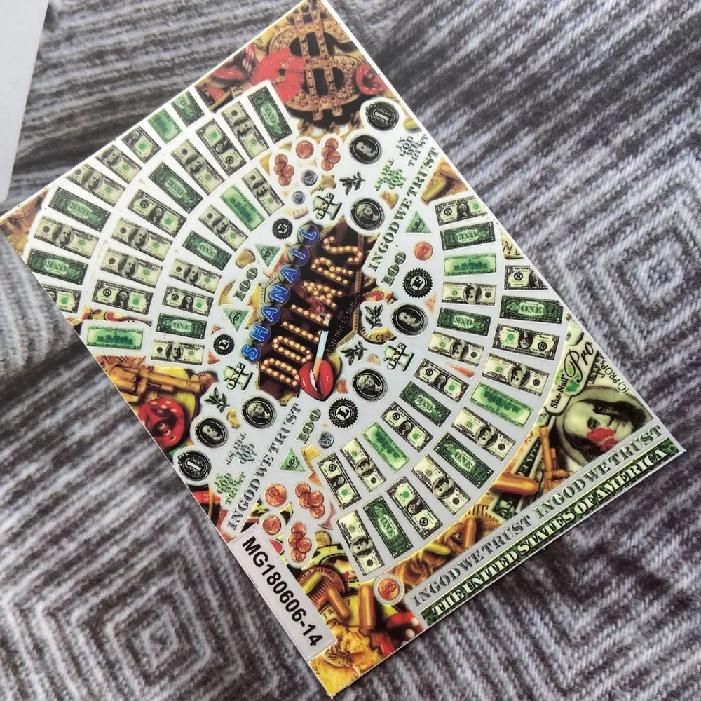 

1PCS 3D US Dollar Sign Nail Art Stickers Self-Adhesive Money Wealthy Rich 100 Bill Dollar Decoration Slider Nail Tips Decals