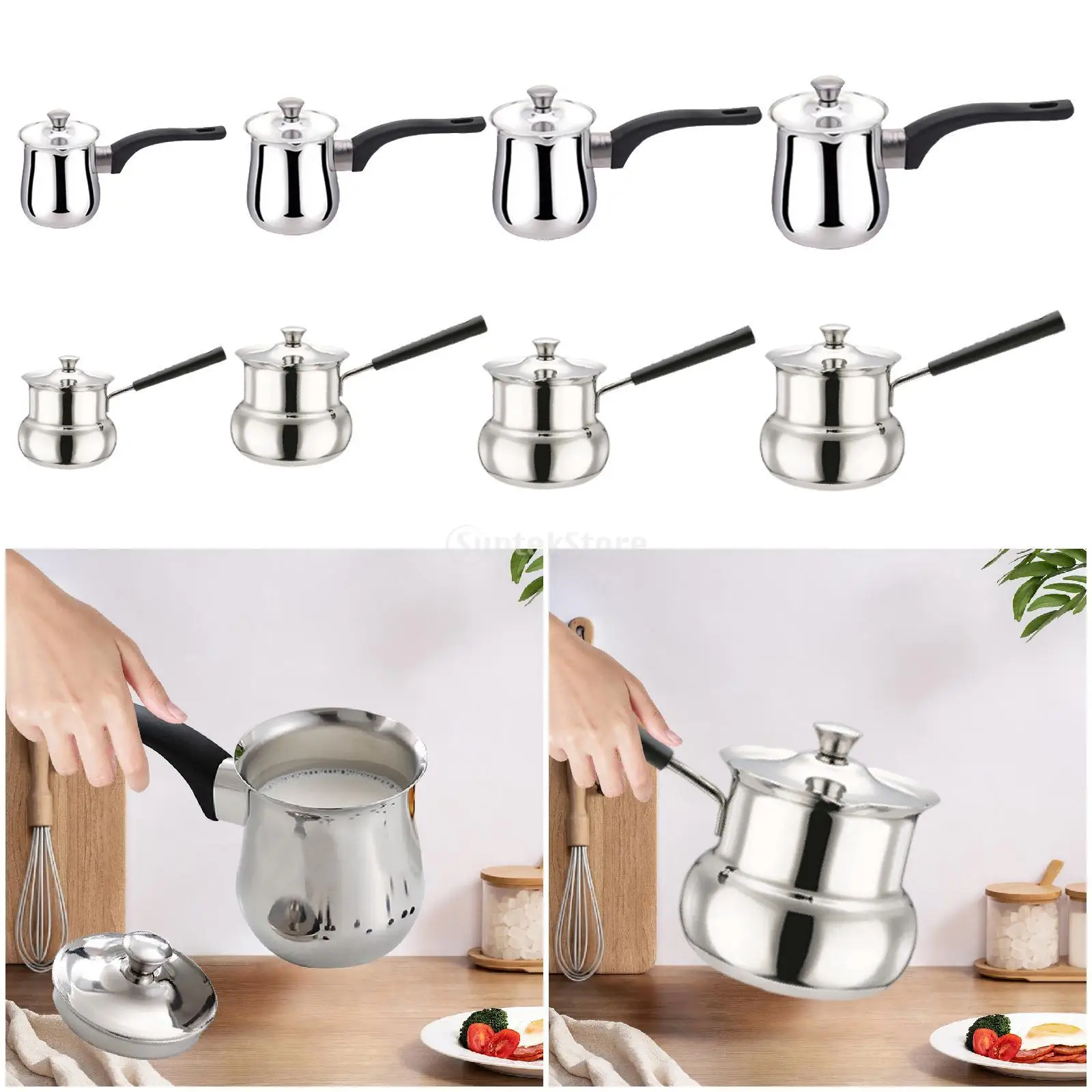 Coffee Pot Turkish Stainless Steel Long Handle Chocolate Butter Melting Jug Barista Kitchen Accessories for Camping