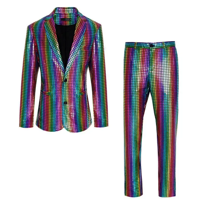 

Mens Disco Costume Set 70s Disco Outfits Disco Costumes For Men Breathable And Sparkle Fabric 2 Buttons Design For Halloween