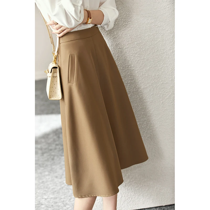 

Vimly Skirts for Women 2023 Autumn New Vintage Casual Commuter Solid High Waist Vintage Elegant Unique Loose A-line Skirts V5696