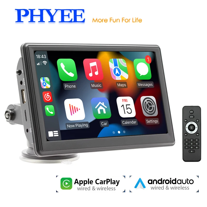 7" Screen Car Monitor Radio Wireless Carplay Android-Auto Bluetooth FM Transmitter Touch Screen Multimedia Video Player B500W