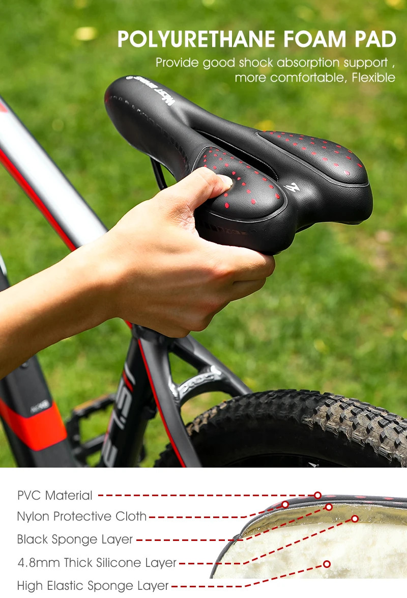 WEST BIKING Bike Saddle MTB Mountain Road Bike Seat PU Leather Gel Filled Cycling Cushion Comfortable Shockproof Bicycle Saddle