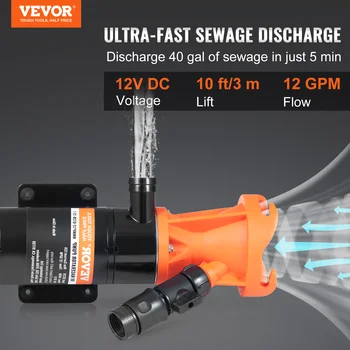 VEVOR RV Portable Macerator Pump 12V 12GMP with Detachable Quick Connection Valve Metal Hose Clamp Power Cord for RV Motorhome 2
