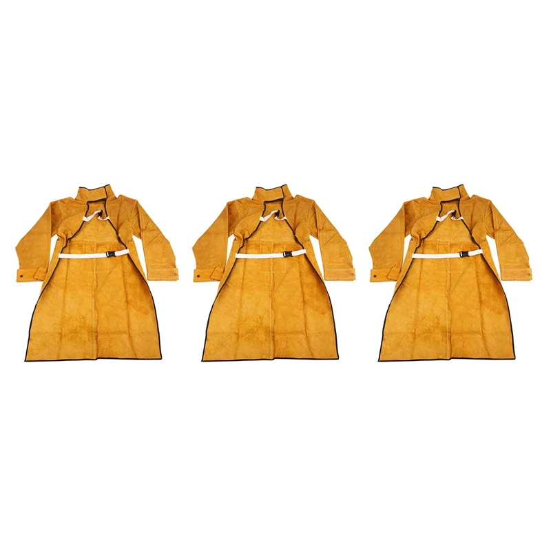 

3Pcs 120Cm Welding Apron Flame Retardant Long Sleeve Welder Protective Clothing Split Leather Fire-Resistant