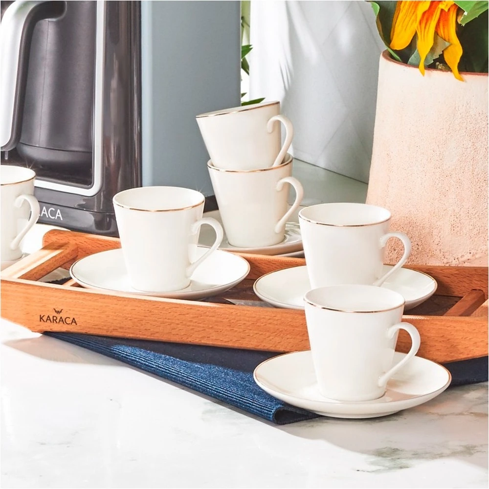

Karaca Maya 6 Personality Coffee cup Pad White Simple Elegant Gold Details Bright Polite Appearance, Suitable For Daily Use