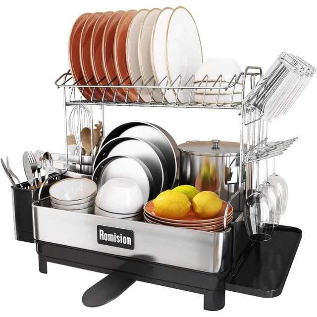 romision Dish Rack and Drainboard Set, 304 Stainless Steel 2 Tier