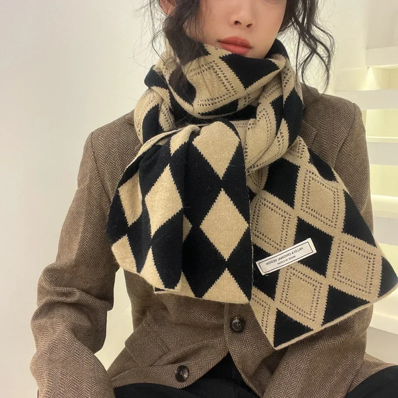 

Новинка 2023, Элегантный женский шарф, дамские мягкие шарфы из пашмины, модные шарфы, весенние и зимние мужские шарфы с рисунком ромбиками, T432