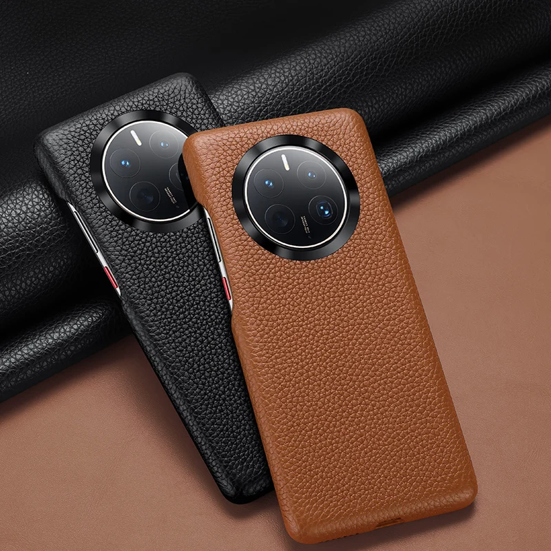 Luxury Litchi Pattern Genuine Leather Case for Huawei Mate 60 50 40 30 P60 P50 P40 Pro Shockproof Defender Protective Cover