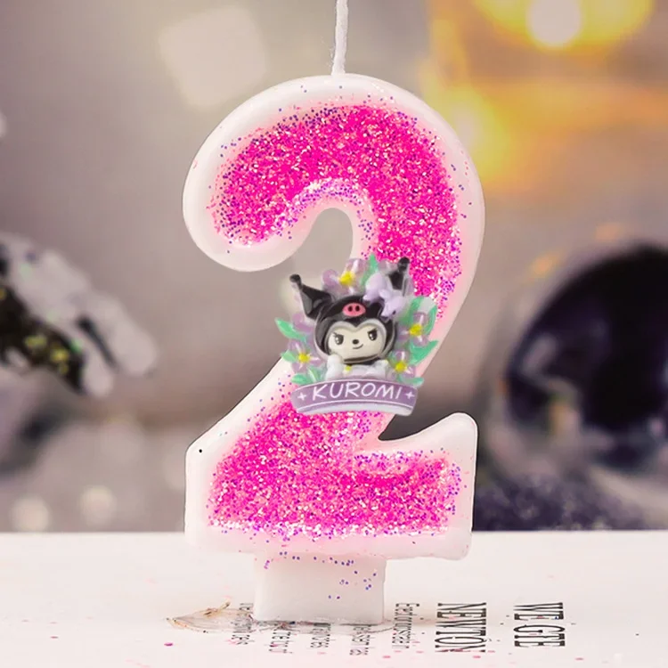 thumbnail image 1 of Vela de cera Kuromi con los dígitos 0-9, adorno para tarta de Sanrio, decoración de cumpleaños, centro de mesa para bodas y aniversarios, 1 of 5