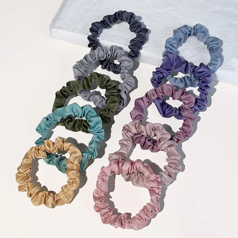 10-Pack Colorful Satin Elastic Hair Scrunchies - Women's Skinny Hair Bands