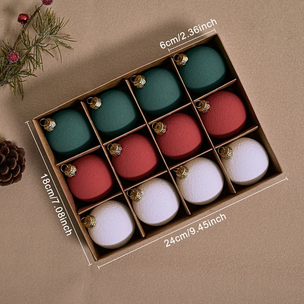 12/24/36 piezas de bolas navideñas de terciopelo a granel, bolas de árbol de Navidad flocadas, adornos colgantes de plástico para árbol de Navidad