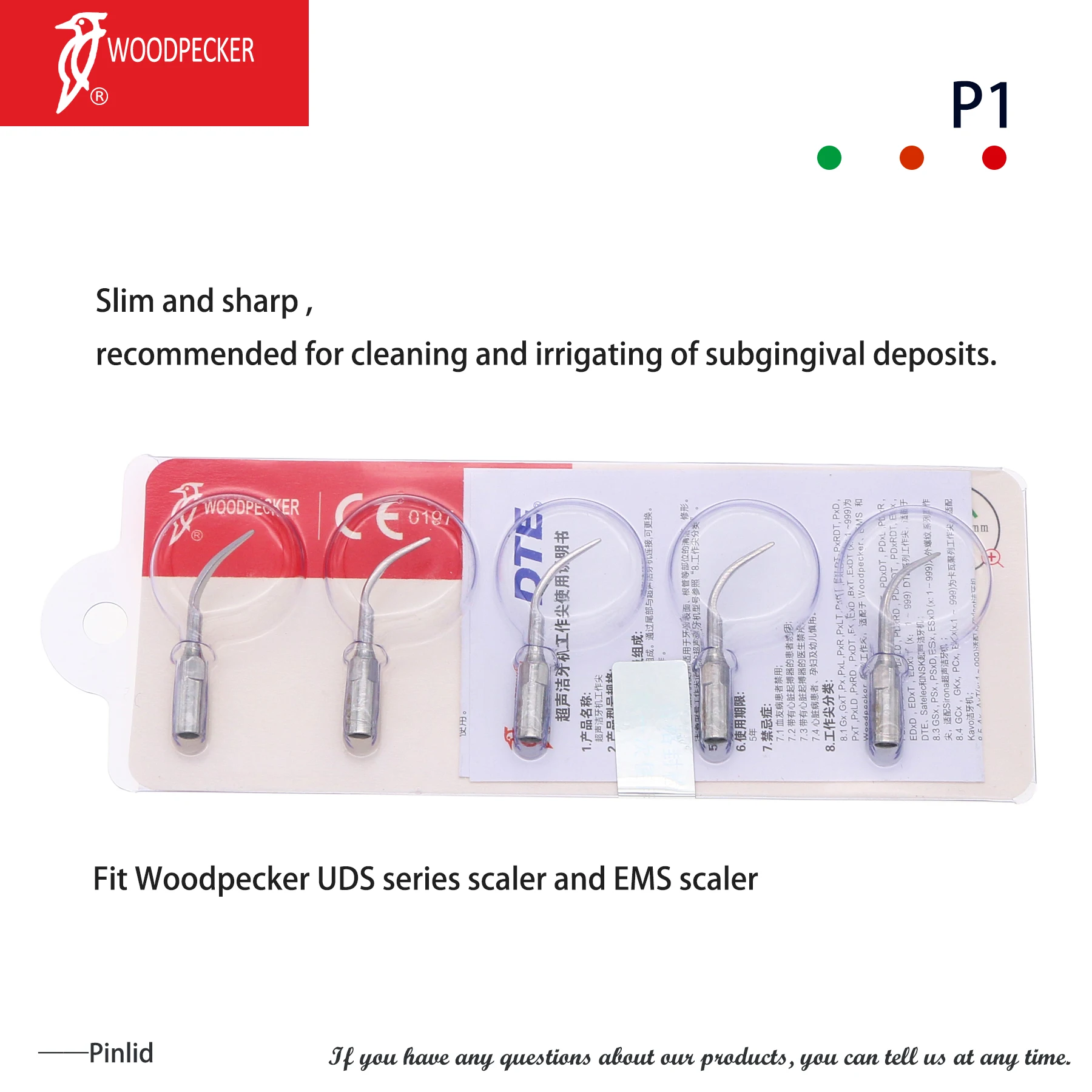 

Woodpecker Dental Ultrasonic Scaler Periodontics Tips P1 Fit for EMS Handpieces