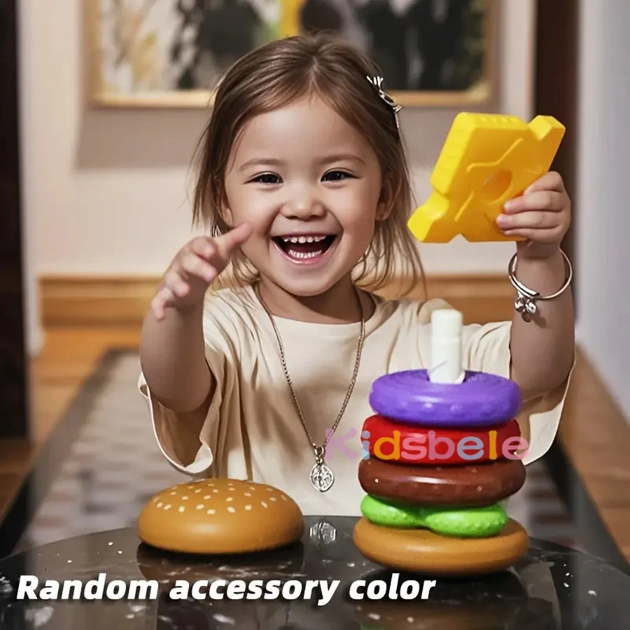 Set di gioco educativo per bambini piccoli: impilatore di hamburger – Apprendimento sensoriale, gioco di abbinamento, sviluppo delle capacità motorie, divertente gioco di ruolo con il cibo_voghion.com