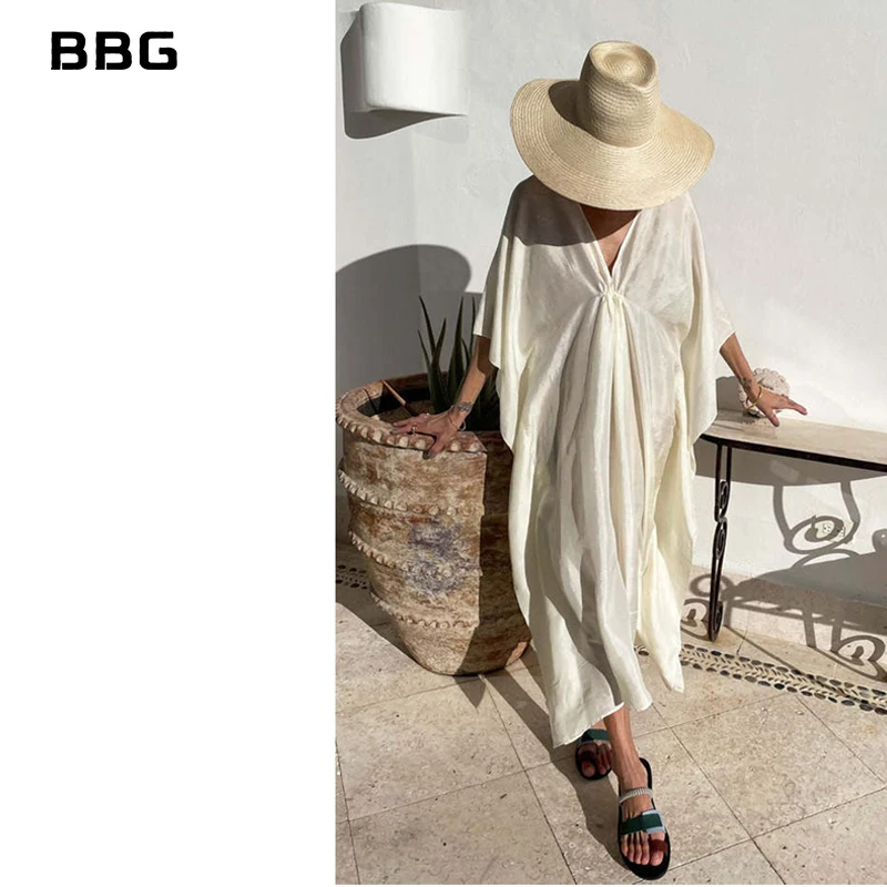 

Женская Пляжная накидка, Элегантное Длинное пляжное платье с V-образным вырезом, женские летние платья-бикини, одежда для плавания и вечеринок, 2022