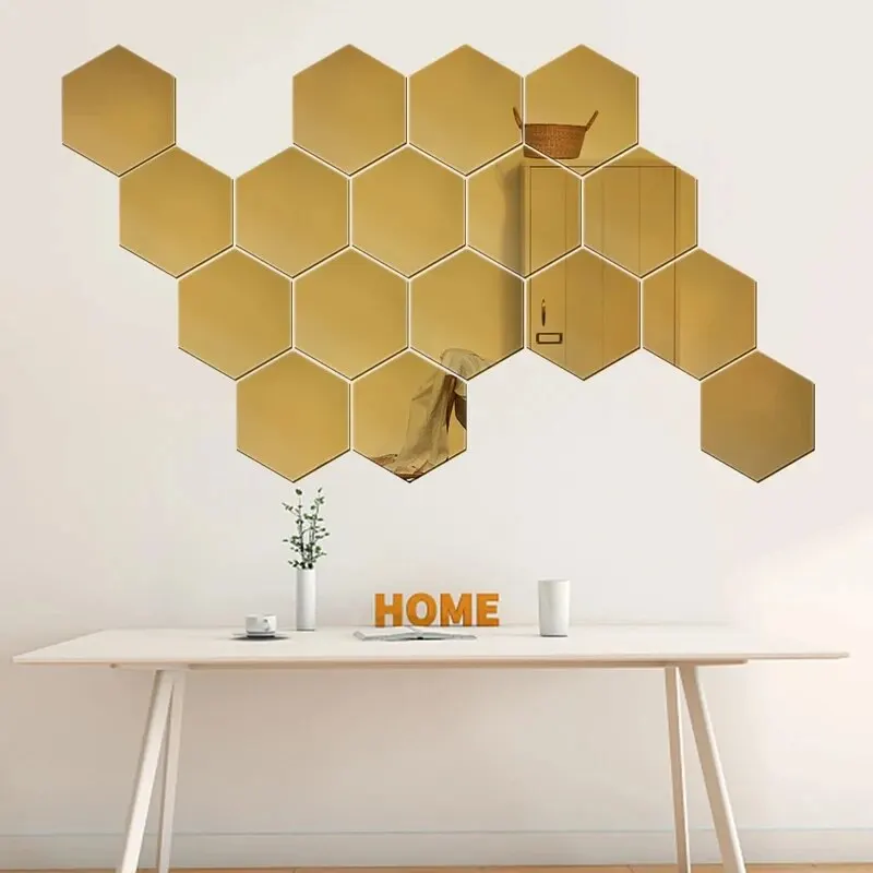 12pcs Mirror Wall Stickers Living Room TV Backdrop Decorative Stickers Hexagonal Mirror Wall Decorative wall sticker mirror wall sticker