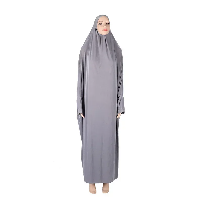 H098 Ramadan Muslim Abaya Pray Dress with Sleeve Long Khimar Kaftan Robe Arab Middle East Clothing  Kaftan Femme Musulman