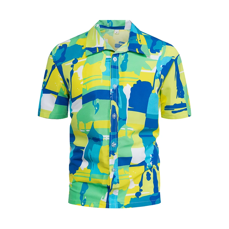 Camisas Hombre Manga Corta Camisa Hawaiana Con Tampado 3D De Palmera Para Hombre, Camisa Informal De
