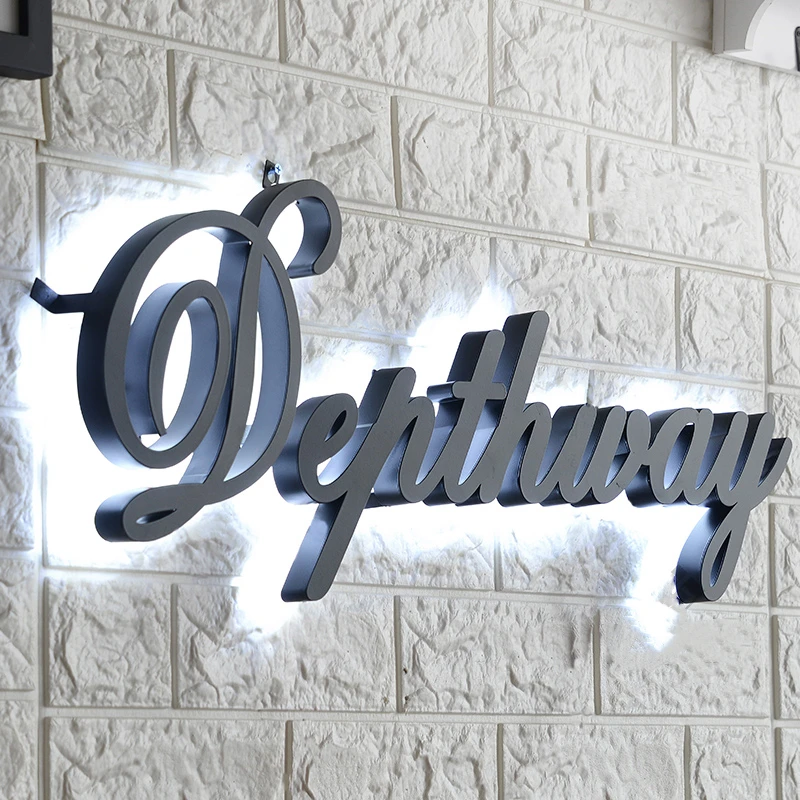 Factory Outlet zewnętrzny znak ze stali nierdzewnej, niestandardowe podświetlane metalowe logo formy, halo świeci led sklep znaki