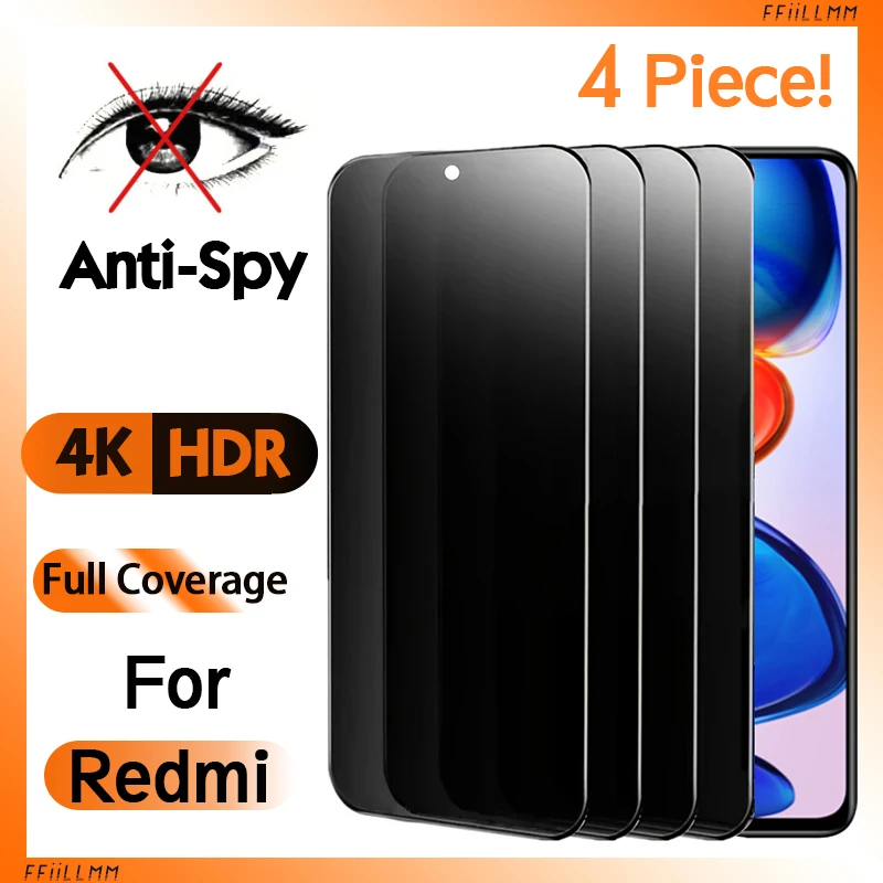 

4 Piece！Anti-spy Privacy Film For Redmi Note 9 10 11 12 Pro Privacy Tempered Glass Screen Protector For Redmi Note 10 11 12S 11T