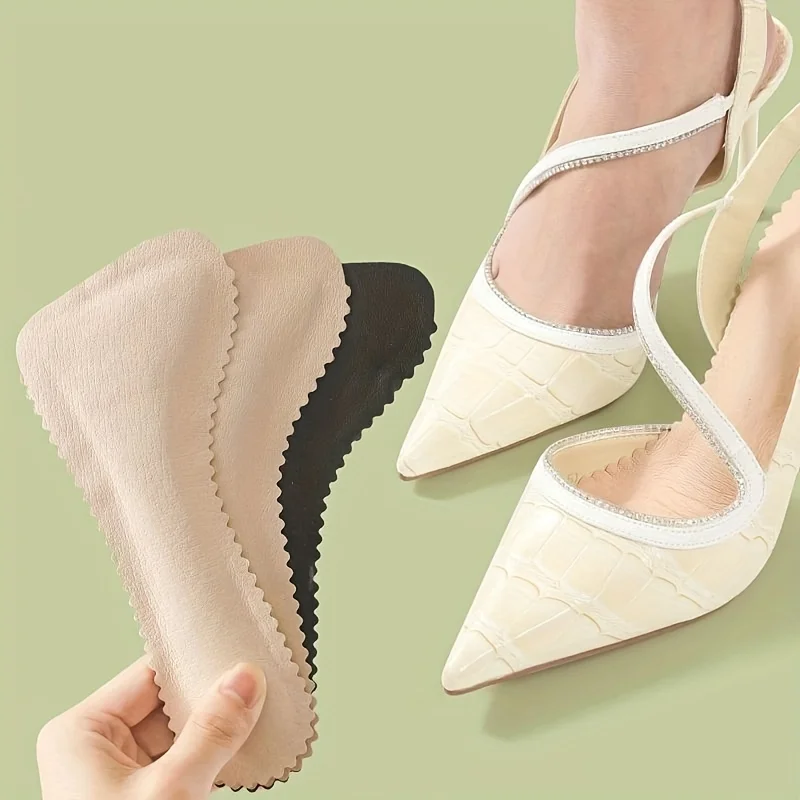 1 Pair Anti-Slip Leather Insoles Self-adhesive Sandals Insoles Breathable and Sweat-absorbent Seven-point Soft Pads