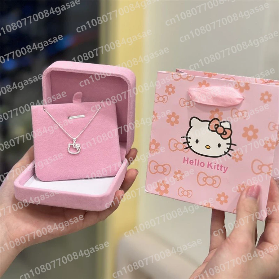 

Sanrio Hellokitty Necklace Anime Pearl Pendant Sterling Silver Girl Girlfriend Charms Clavicle Chain Jewelry Birthday Gifts