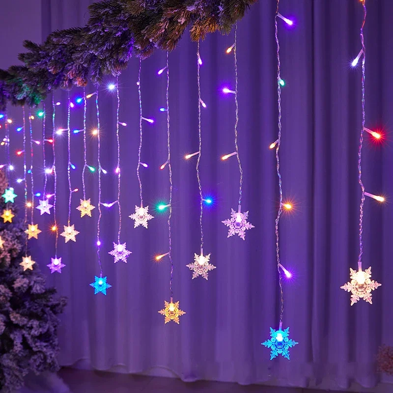 

3.2M Christmas Light Led Snowflake Curtain Icicle Fairy String Lights Outdoor Garland Home Party Garden 2023 New Year Decoration