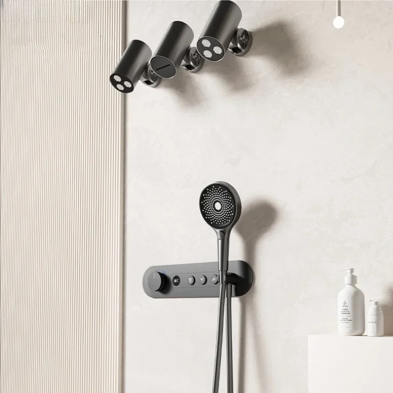 Thermostatic Digital Display Shower Set Big Rainfall Shower Mixer Faucet Bathtub Stand Kit Luxury Constant