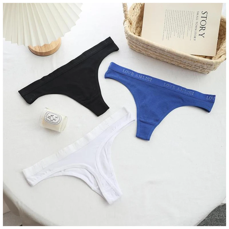 

3Pcs/Lot Cotton Women's Thong Underwear Seamless Letter Low Waist Comfortable Female G-String Lingerie Sexy Tanga
