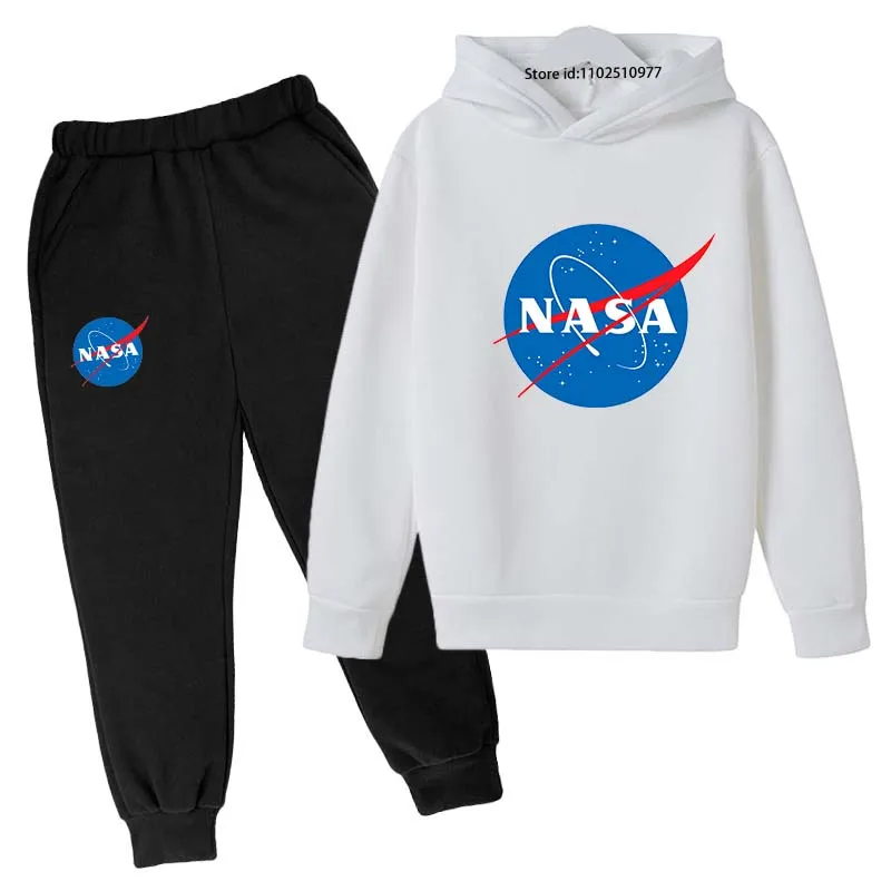 thumbnail image 1 of Conjunto de 2 piezas de sudadera con capucha y pantalones de jogging para niños de la NASA, moda informal para primavera y otoño, chándales de 3 a 12 años, conjuntos de tendencia para niños y niñas, r, 1 of 5