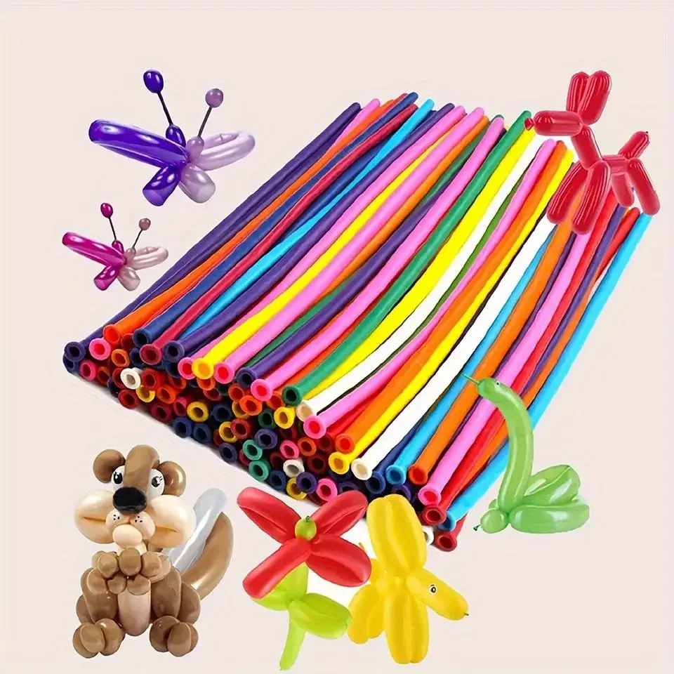 50pcs Balloon Long Strip Spiral Style Color Latex Gathering Party Birthday Wedding Decoration Balloon Design Inflator latex balloons