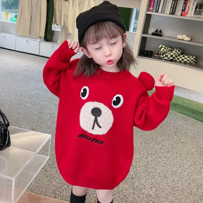

Girls Sweater Wool Coat Knitting 2022 Long Thicken Warm Winter Pullover Fall Cotton Children's Clothing