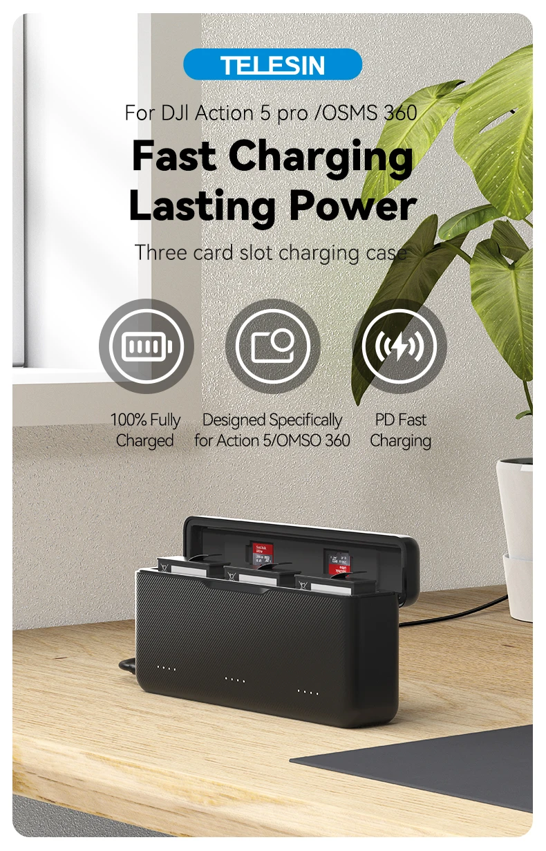 30W PD Fast Charger For OSMO 360 Action 5pro 3 Slots Battery Pocket Charging Bo