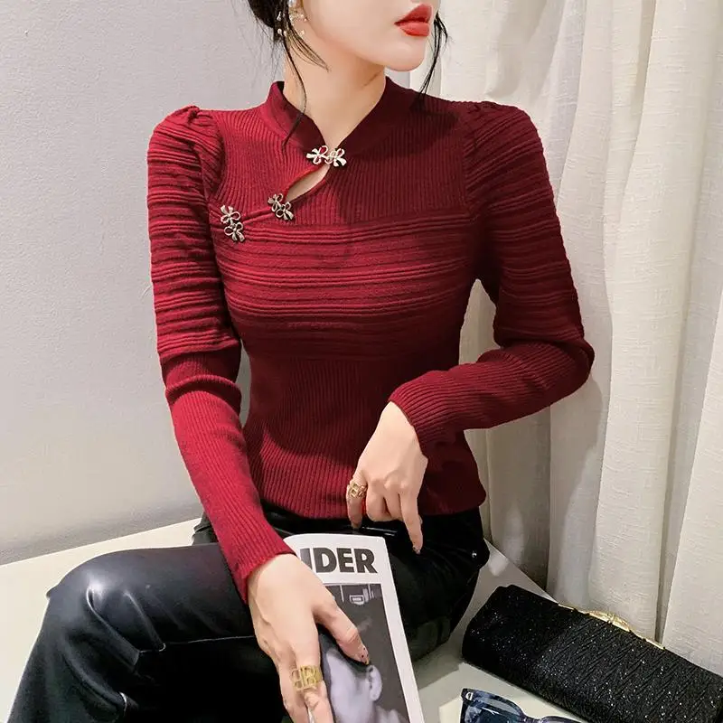 

Women's Autumn Winter New Fashionable Round Neck Long Sleeved Pullover Casual Versatile Western-style Solid Color Commuting Tops
