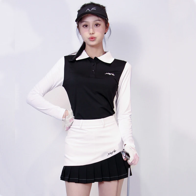 Autumn New Golf Women's Top Long Sleeve Slimming and Anti Wrinkle High Quality Fashion pleated Skirt Outdoor Leisure Sports
