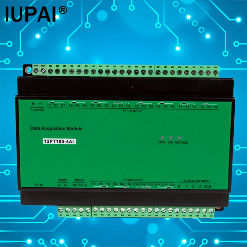 

12PT-4AI 12-channel High-precision PT100 Acquisition Module, RS232+485 Serial Port Temperature Collector Industrial Controller