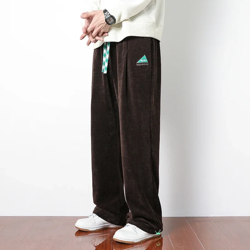 

Autumn Men Corduroy Sweatpants Adjustable Wide Leg Joggers Streetwear Casual Straight Solid Color Long 2022 New Baggy Pants 8XL