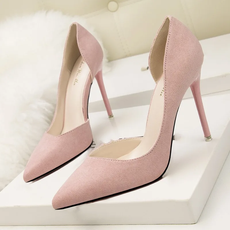 2025 New Woman Pumps Suede High Heels Ladies Pointed Toe Office Stiletto Women Shoes Party Heels 10 cm Hollow Female Shoes Sexy 3